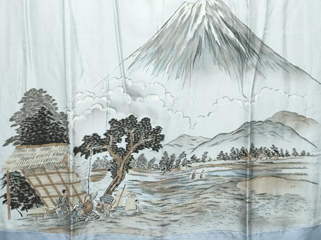 平和屋着物●男性　長襦袢　袷　手描き　絞り　人物風景文　暈し染め　金彩　正絹　逸品　未使用　CABG4368gh 平和屋着物○男性 長襦袢 袷 手描き 絞り 人物風景文 暈し染め 金彩