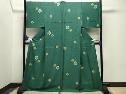 平和屋着物●上質な小紋　作家物　絞り　舞梅文　金彩　ロング丈　正絹　逸品　CABG4370gh