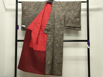 平和屋着物●アンティーク大島　本場大島紬　舞葉文　正絹　逸品　CABG4375gh