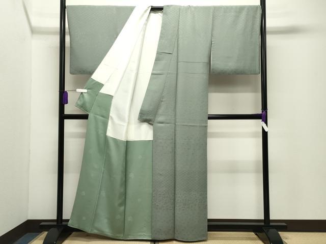 平和屋着物●上質な色無地　作家物　花唐草地紋　薄青色　正絹　逸品　CABG4376gh