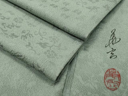 平和屋着物●上質な色無地　作家物　花唐草地紋　薄青色　正絹　逸品　CABG4376gh