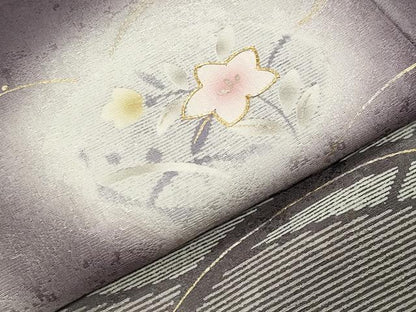 平和屋着物●訪問着　駒刺繍　芝草花文　暈し染め　金彩　正絹　逸品　CABG4378gh