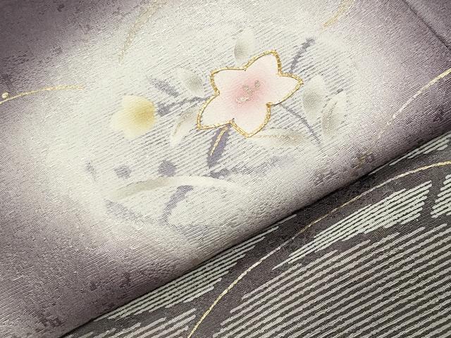 平和屋着物●訪問着　駒刺繍　芝草花文　暈し染め　金彩　正絹　逸品　CABG4378gh