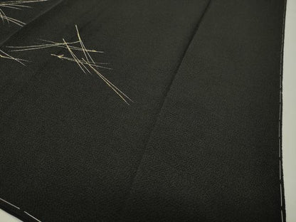平和屋着物●訪問着　竹屋町刺繍　こぼれ松葉　松ぼっくり　黒地　金彩　鬼しぼ縮緬　正絹　逸品　未使用　CABG4379gh