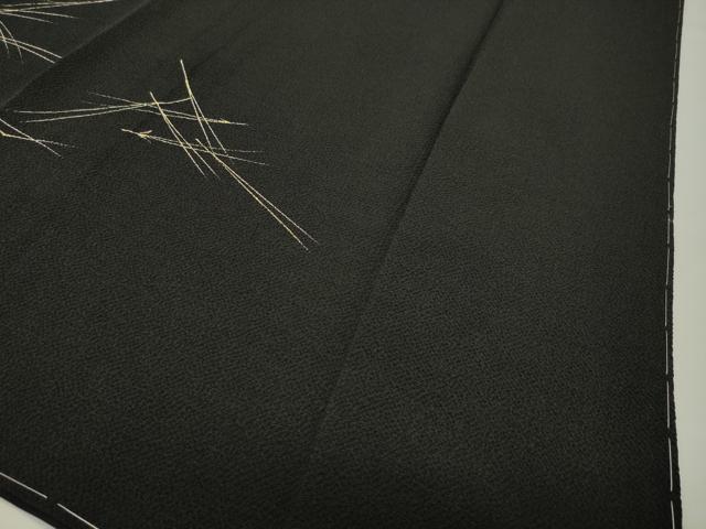 平和屋着物●訪問着　竹屋町刺繍　こぼれ松葉　松ぼっくり　黒地　金彩　鬼しぼ縮緬　正絹　逸品　未使用　CABG4379gh