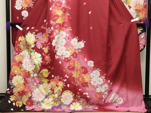 平和屋着物●豪華振袖　刺繍　舞桜花文　暈し染め　金彩　銀通し地　正絹　逸品　CABG4380gh