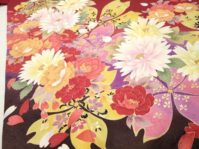 平和屋着物●豪華振袖　刺繍　舞桜花文　暈し染め　金彩　銀通し地　正絹　逸品　CABG4380gh