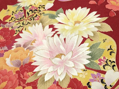 平和屋着物●豪華振袖　刺繍　舞桜花文　暈し染め　金彩　銀通し地　正絹　逸品　CABG4380gh