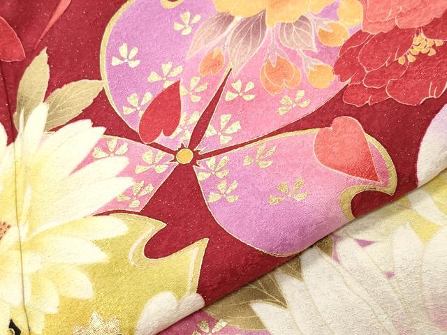 平和屋着物●豪華振袖　刺繍　舞桜花文　暈し染め　金彩　銀通し地　正絹　逸品　CABG4380gh