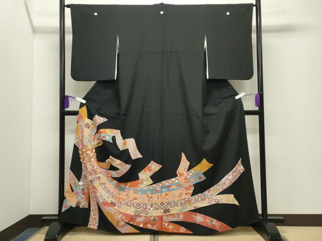 平和屋着物●創業460年・千總　黒留袖　駒刺繍　束ね熨斗飛鶴花文　金彩　正絹　逸品　CABG4386gh