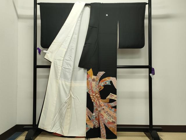 平和屋着物●創業460年・千總　黒留袖　駒刺繍　束ね熨斗飛鶴花文　金彩　正絹　逸品　CABG4386gh