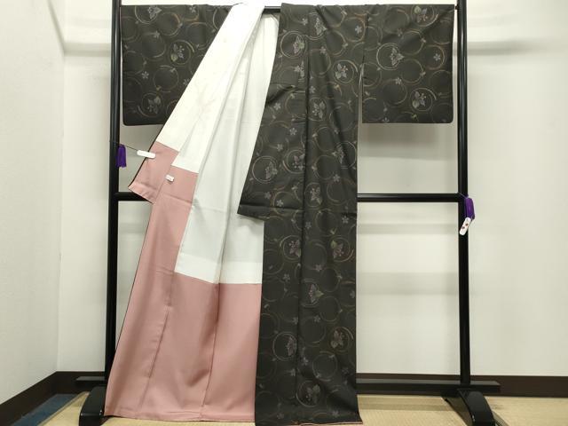 平和屋着物●本場大島紬　9マルキ　泥染め　舞桜文　興紬工房謹製　証紙付き　ロング丈　正絹　逸品　CABG4389gh