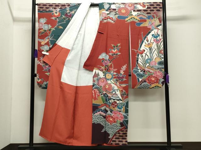 平和屋着物●豪華振袖　紅型　尾長鳥風景花文　正絹　逸品　CABG4392gh