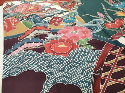 平和屋着物●豪華振袖　紅型　尾長鳥風景花文　正絹　逸品　CABG4392gh