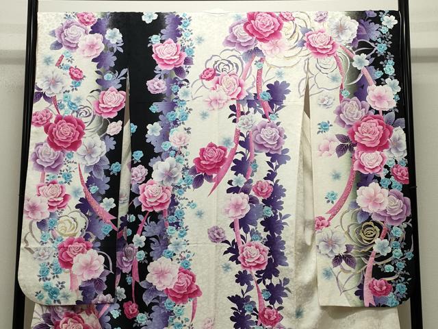 平和屋着物●松田聖子　SEIKOMATSUDA　振袖　刺繍　薔薇　暈し染め　金銀彩　正絹　逸品　CABG4393gh