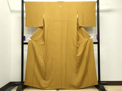 平和屋着物●上質な色無地　山吹茶色　正絹　逸品　CABG4394gh