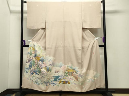 平和屋着物●本加賀友禅作家　直江良三　色留袖　風景花文　正絹　逸品　CABG4396gh
