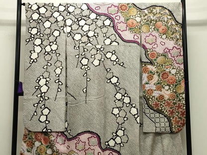 平和屋着物●豪華振袖　辻が花　絞り　黒地　金彩　正絹　逸品　CABG4398gh