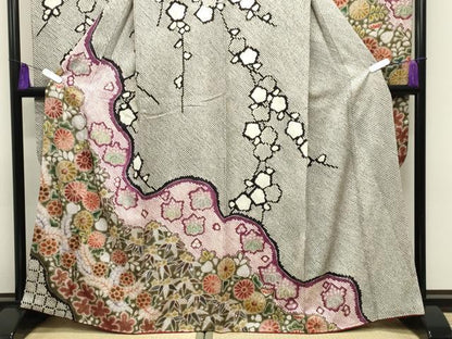 平和屋着物●豪華振袖　辻が花　絞り　黒地　金彩　正絹　逸品　CABG4398gh