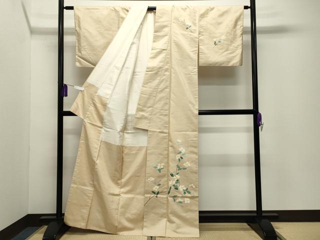 平和屋着物●本加賀友禅作家　成竹登茂男　訪問着　白山紬　枝花文様　正絹　逸品　CABG4402gh