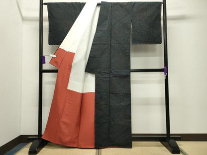 平和屋着物●結城紬　80亀甲　花唐草文　正絹　逸品　未使用　CABG4406gh