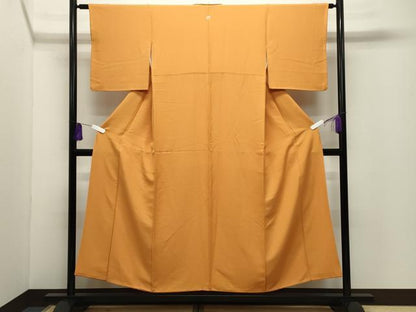 平和屋着物●上質な色無地　渦巻き地紋　金茶色　正絹　逸品　CABG4410gh