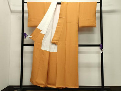 平和屋着物●上質な色無地　渦巻き地紋　金茶色　正絹　逸品　CABG4410gh