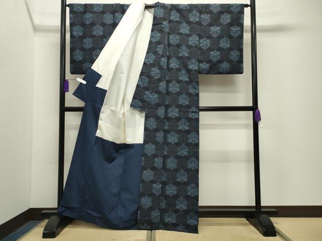 平和屋着物●上質な紬　亀甲文　反端付き　正絹　逸品　CABG4424gh