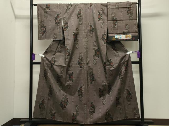 平和屋着物●本場大島紬　7マルキ　泥染め　短冊花唐草文　松元勝彦作　証紙付き　正絹　逸品　未使用　CABG4425gh