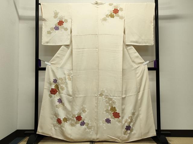 平和屋着物●訪問着　駒刺繍　牡丹花文　金彩　正絹　逸品　CABG4426gh