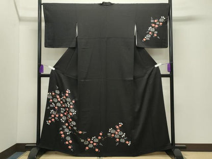 平和屋着物●訪問着　絞り　万寿菊　黒地　金彩　正絹　逸品　CABG4427gh
