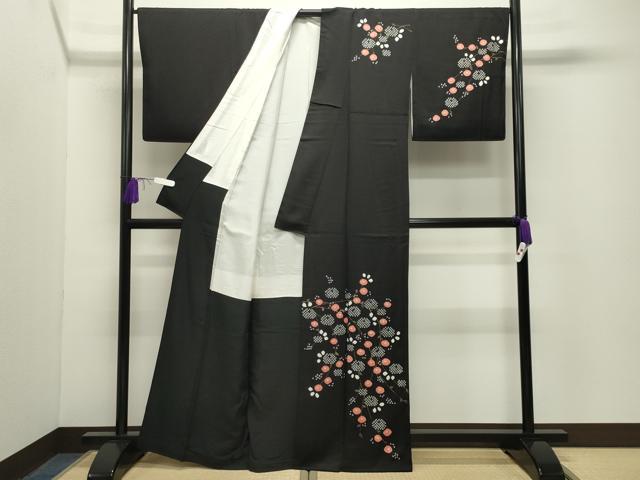 平和屋着物●訪問着　絞り　万寿菊　黒地　金彩　正絹　逸品　CABG4427gh