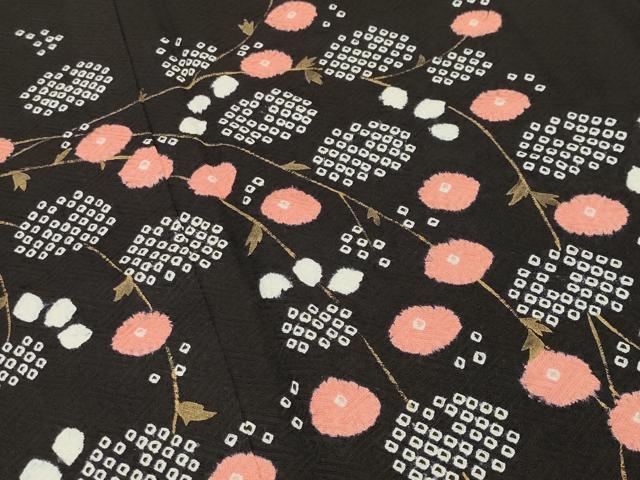 平和屋着物●訪問着　絞り　万寿菊　黒地　金彩　正絹　逸品　CABG4427gh