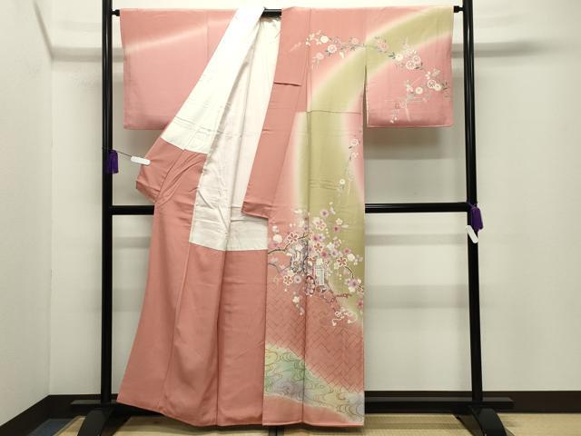 平和屋着物●訪問着　御所車梅花文　暈し染め　金彩　正絹　逸品　CABG4429gh