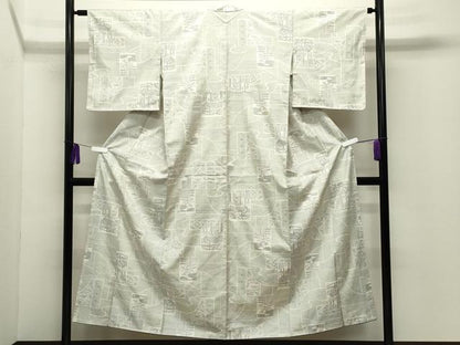 平和屋着物●本場大島紬　白大島　120亀甲　色紙重ね風景文　正絹　逸品　CABG4437gh