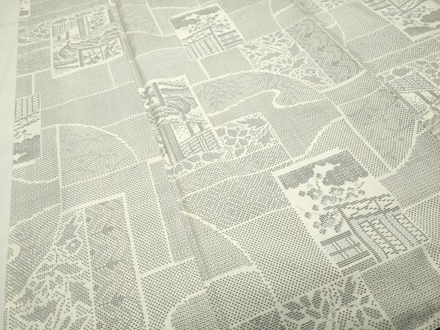 平和屋着物●本場大島紬　白大島　120亀甲　色紙重ね風景文　正絹　逸品　CABG4437gh