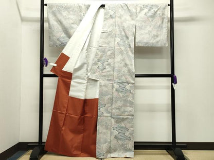 平和屋着物●本場大島紬　白大島　総絣　風景文　正絹　逸品　CABG4438gh