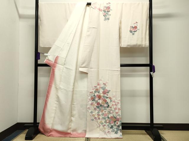 平和屋着物●訪問着　友禅　枝梅花文　ロング丈　正絹　逸品　CABG4439gh