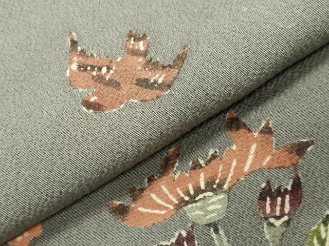 平和屋着物●訪問着　型染め　花鳥文　正絹　逸品　CABG4443gh