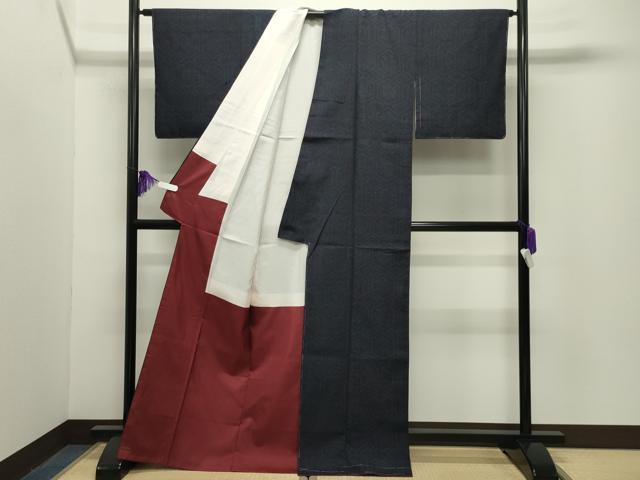 平和屋着物●結城紬　亀甲花蝶文　正絹　逸品　未使用　CABG4445gh