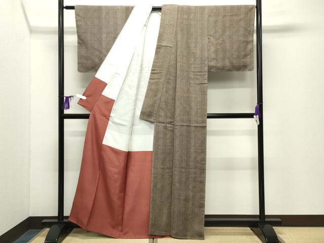 平和屋着物●上質なお召　幾何学文様　正絹　逸品　CABG4450gh