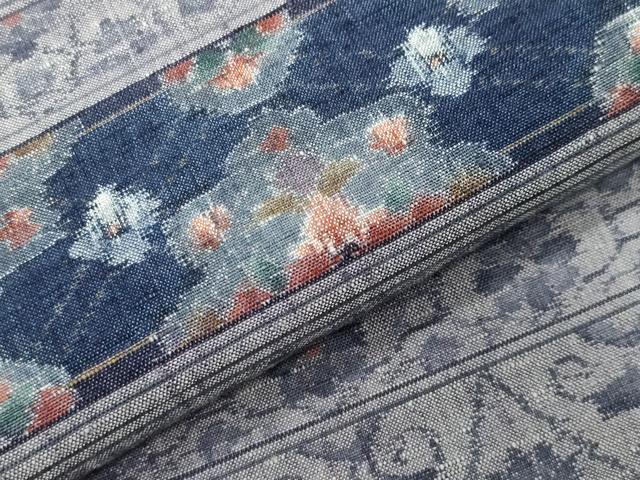 平和屋着物●小千谷紬　横段花唐草文　証紙付き　正絹　逸品　未使用　CABG4451gh