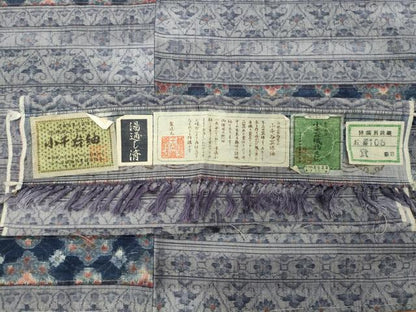 平和屋着物●小千谷紬　横段花唐草文　証紙付き　正絹　逸品　未使用　CABG4451gh