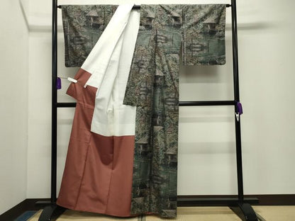 平和屋着物●都喜ヱ門　本場大島紬　総絣　風景文　京都きもの友禅扱い　藤絹織物謹製　正絹　逸品　未使用　CABG4453gh