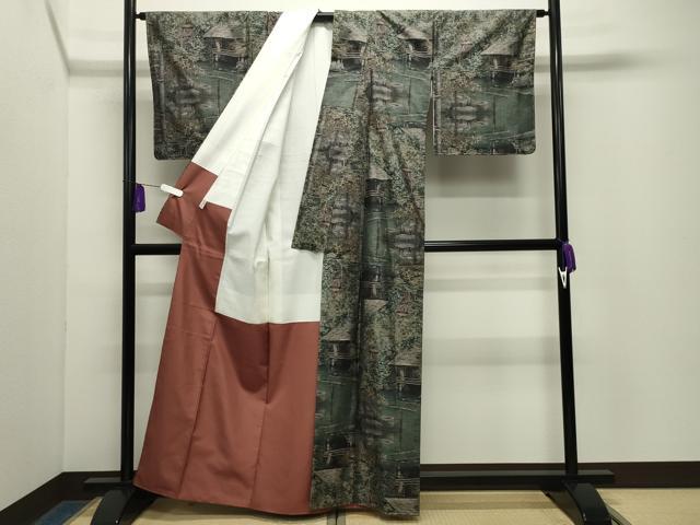 平和屋着物●都喜ヱ門　本場大島紬　総絣　風景文　京都きもの友禅扱い　藤絹織物謹製　正絹　逸品　未使用　CABG4453gh
