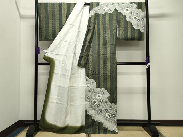 平和屋着物●本場縞大島紬　訪問着　絞り　道長花文　堀之内織物謹製　証紙付き　正絹　逸品　未使用　CABG4455gh