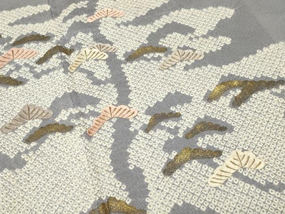 平和屋着物●豪華色留袖　絞り　刺繍　枝松文　金彩　正絹　逸品　CABG4458gh