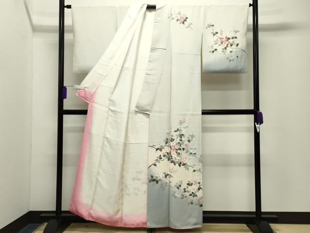 平和屋着物●訪問着　友禅　作家物　枝花文　暈し染め　正絹　逸品　CABG4460gh
