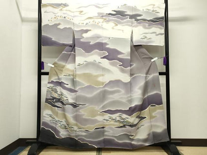 平和屋着物●名門・上野家　上野街子　清染居　訪問着　風景松文　暈し染め　金彩　正絹　逸品　CABG4461gh
