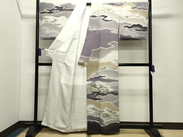 平和屋着物●名門・上野家　上野街子　清染居　訪問着　風景松文　暈し染め　金彩　正絹　逸品　CABG4461gh